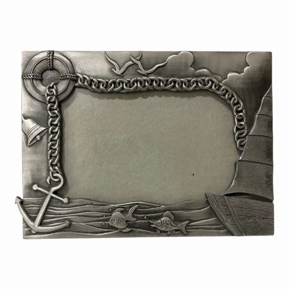 4 X 6 coastal-themed pewter picture frame anchor boat and rope Ocean Water